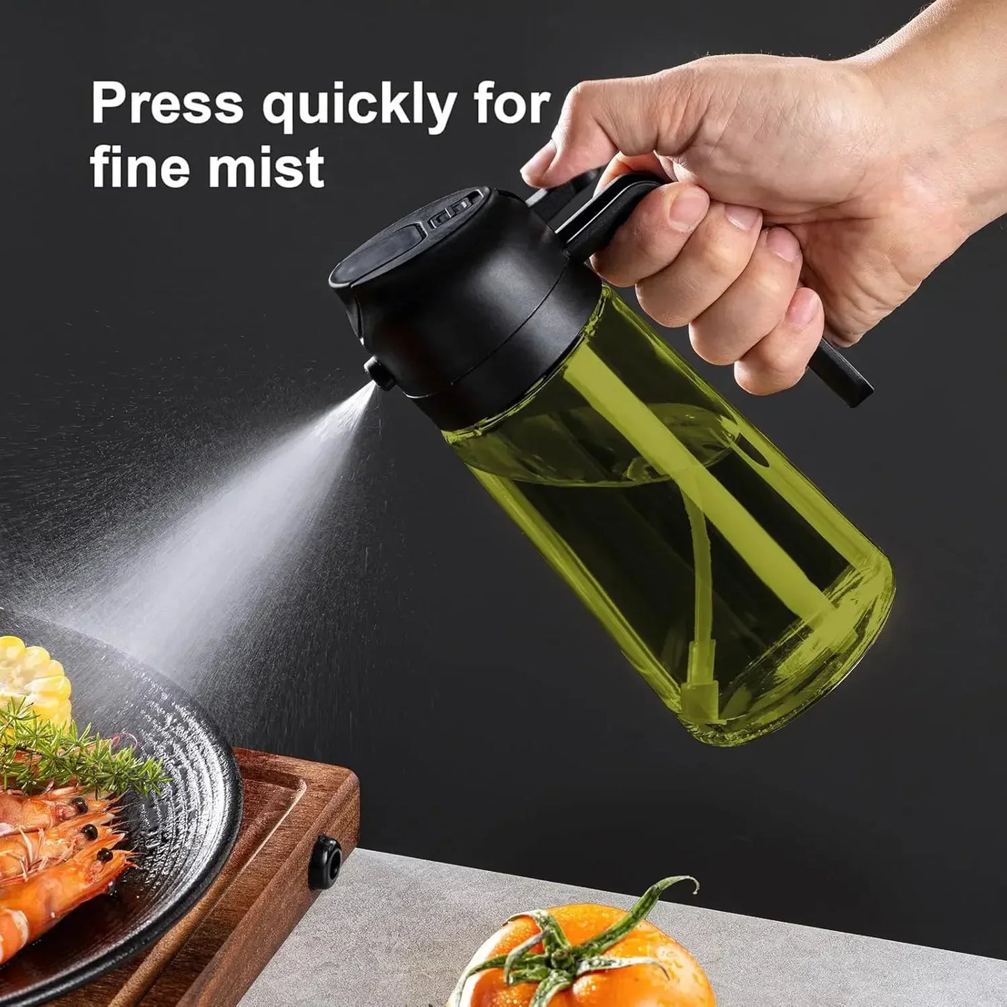 2-in-1 dark glass olive oil sprayer and dispenser bottle for kitchen cooking oil vinegar and salad use