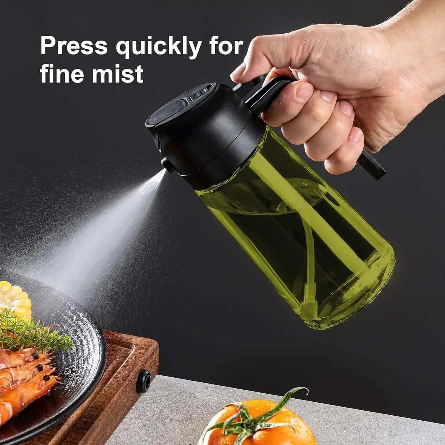 2-in-1 dark glass olive oil sprayer and dispenser bottle for kitchen cooking oil vinegar and salad use