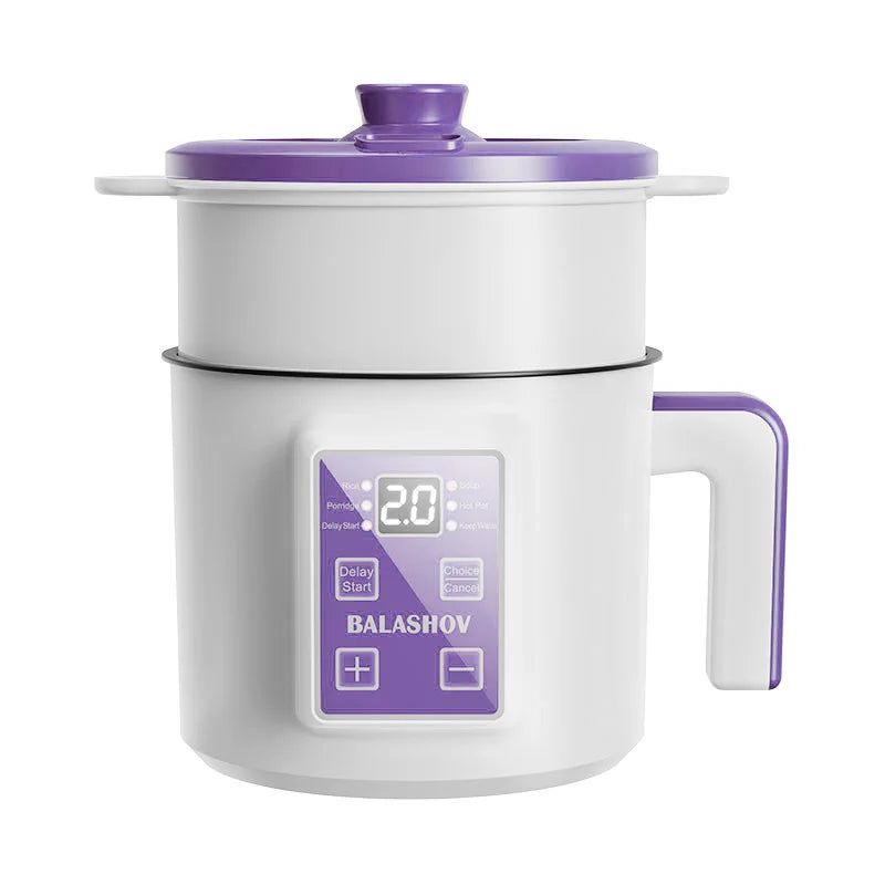 1.7L electric rice cooker with non-stick inner pot and steaming basket for 2-3 people