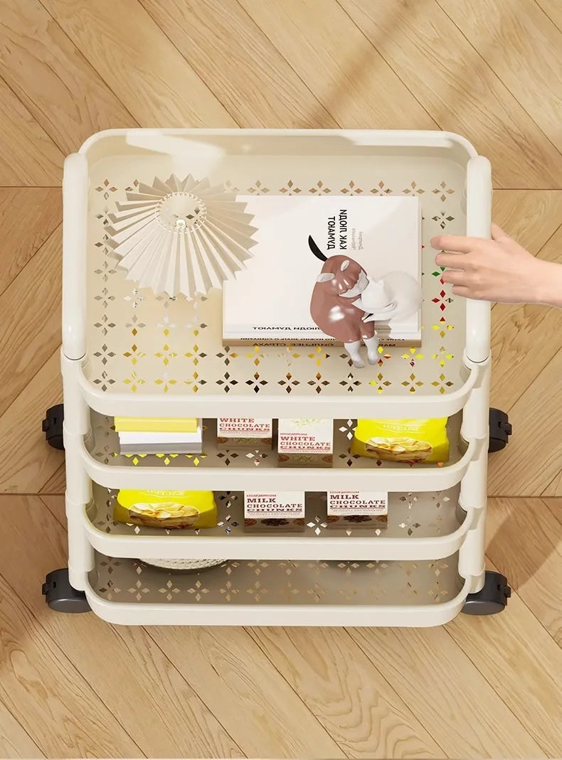 Multi-layer storage trolley with handlebar rolling kitchen storage rack for home organization