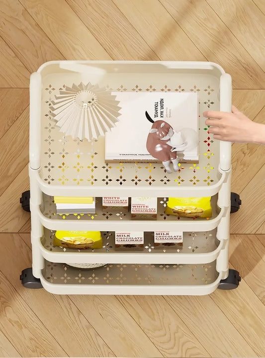 Multi-layer storage trolley with handlebar rolling kitchen storage rack for home organization