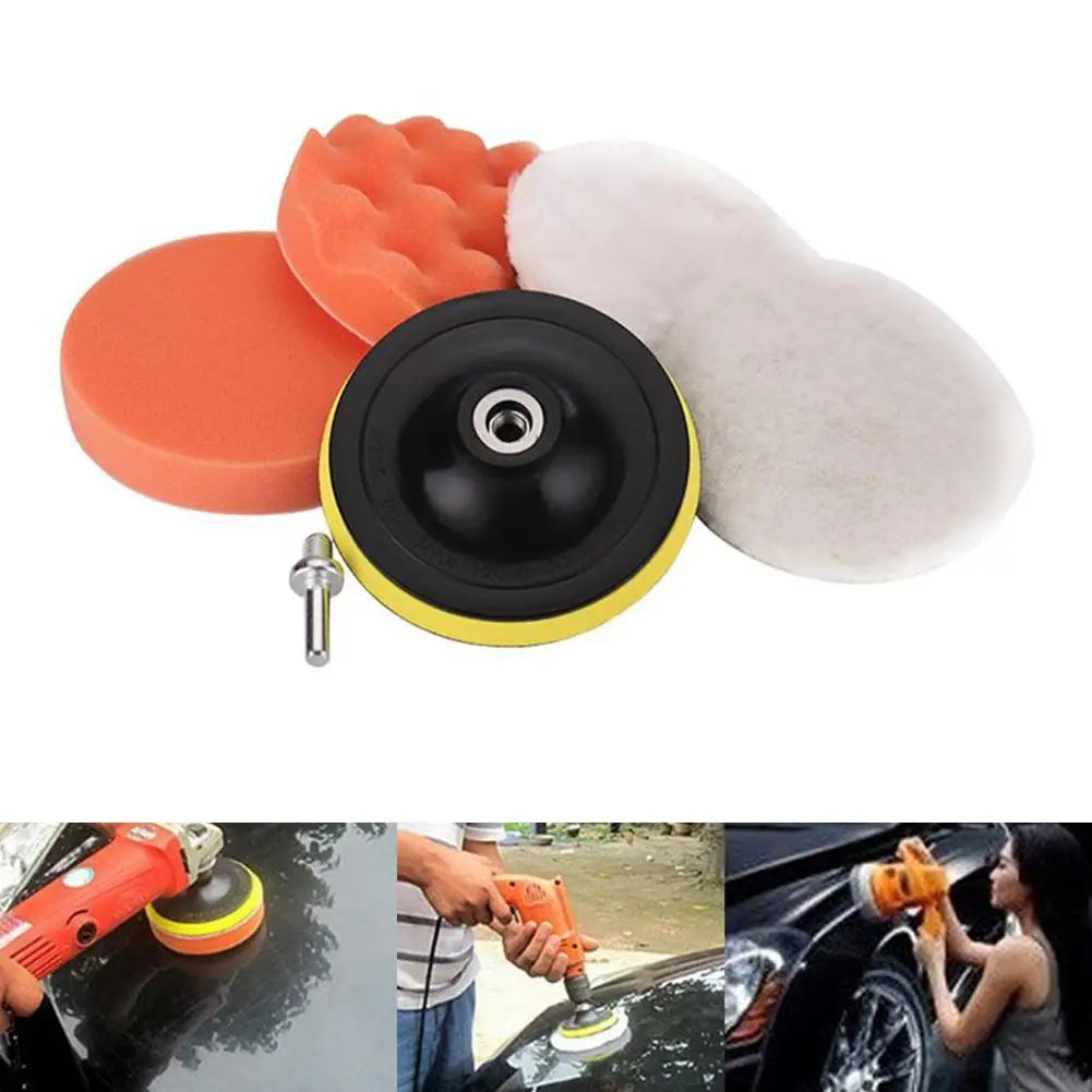 Car body polishing pad kit with sponge wool pads back plate and drill adapter for waxing and scratch cleaning