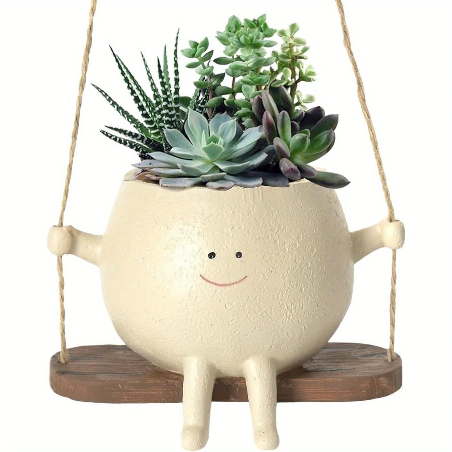 Cute smiling face resin hanging planter pot rustic succulent plant holder for indoor outdoor garden balcony patio home decor