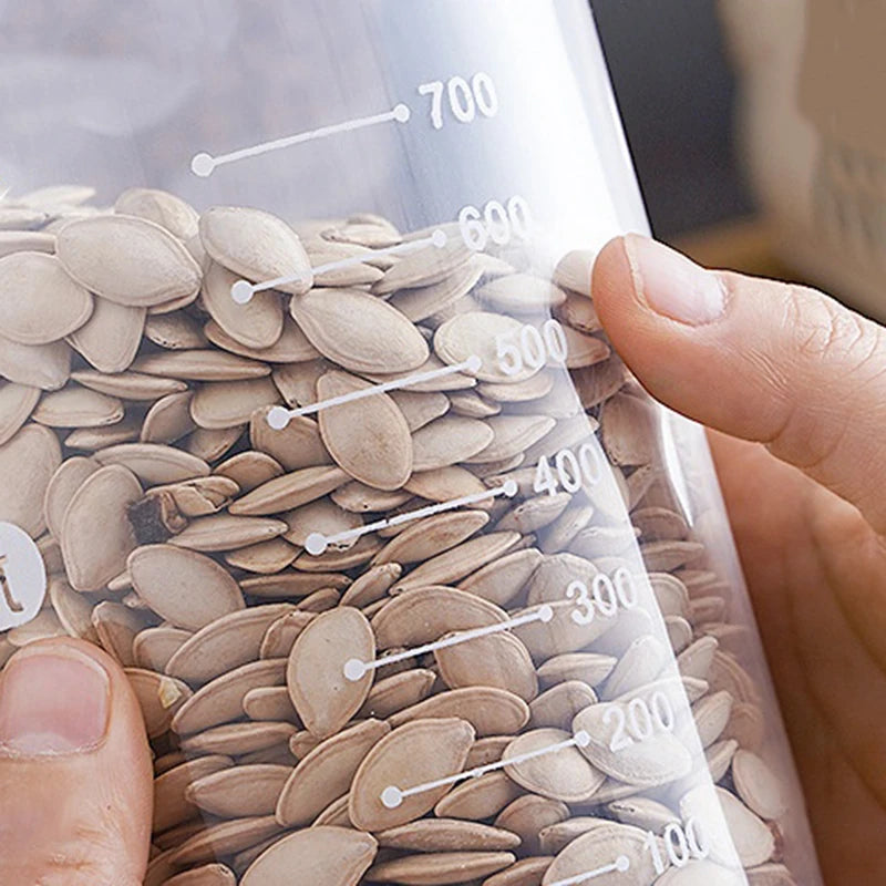 Transparent airtight food storage container for kitchen pantry grains cereal rice beans and snacks