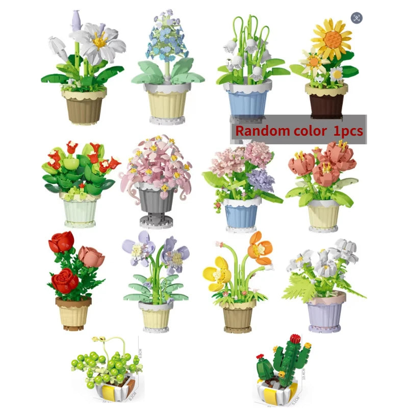 mini flower building block set with colorful potted plant designs micro self locking bricks DIY home desk decor toy gift