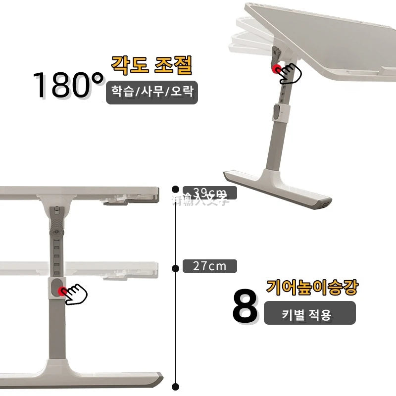 Adjustable laptop bed tray table with storage drawer for bed sofa and home office