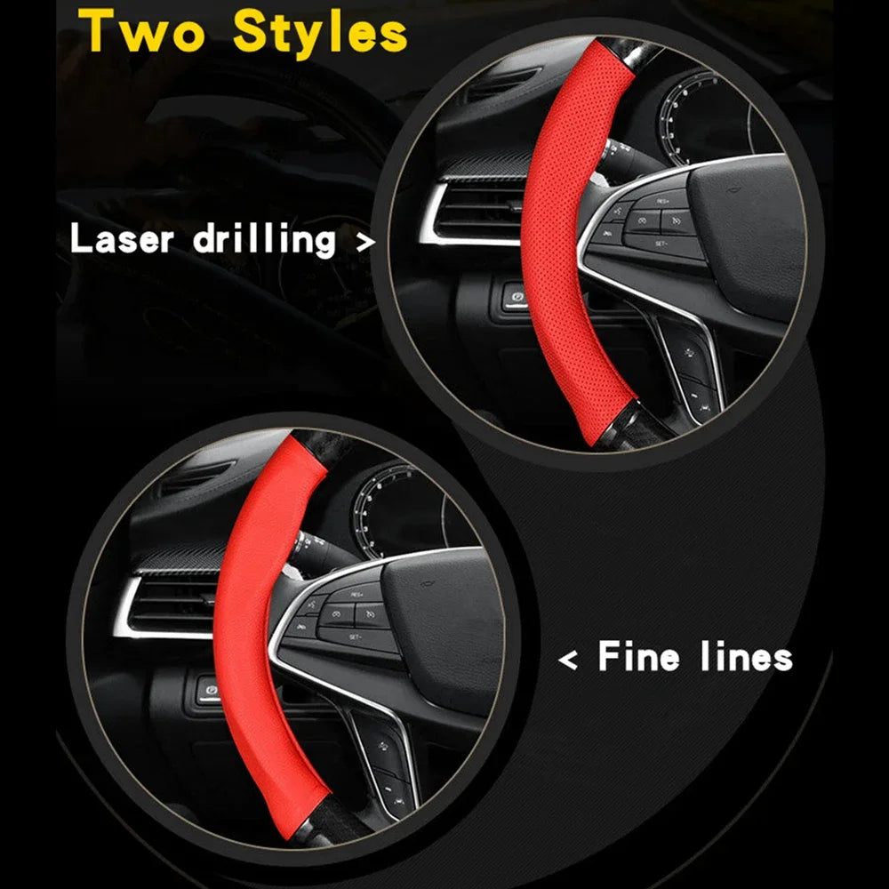 Carbon fiber leather car steering wheel cover anti slip 38cm universal fit