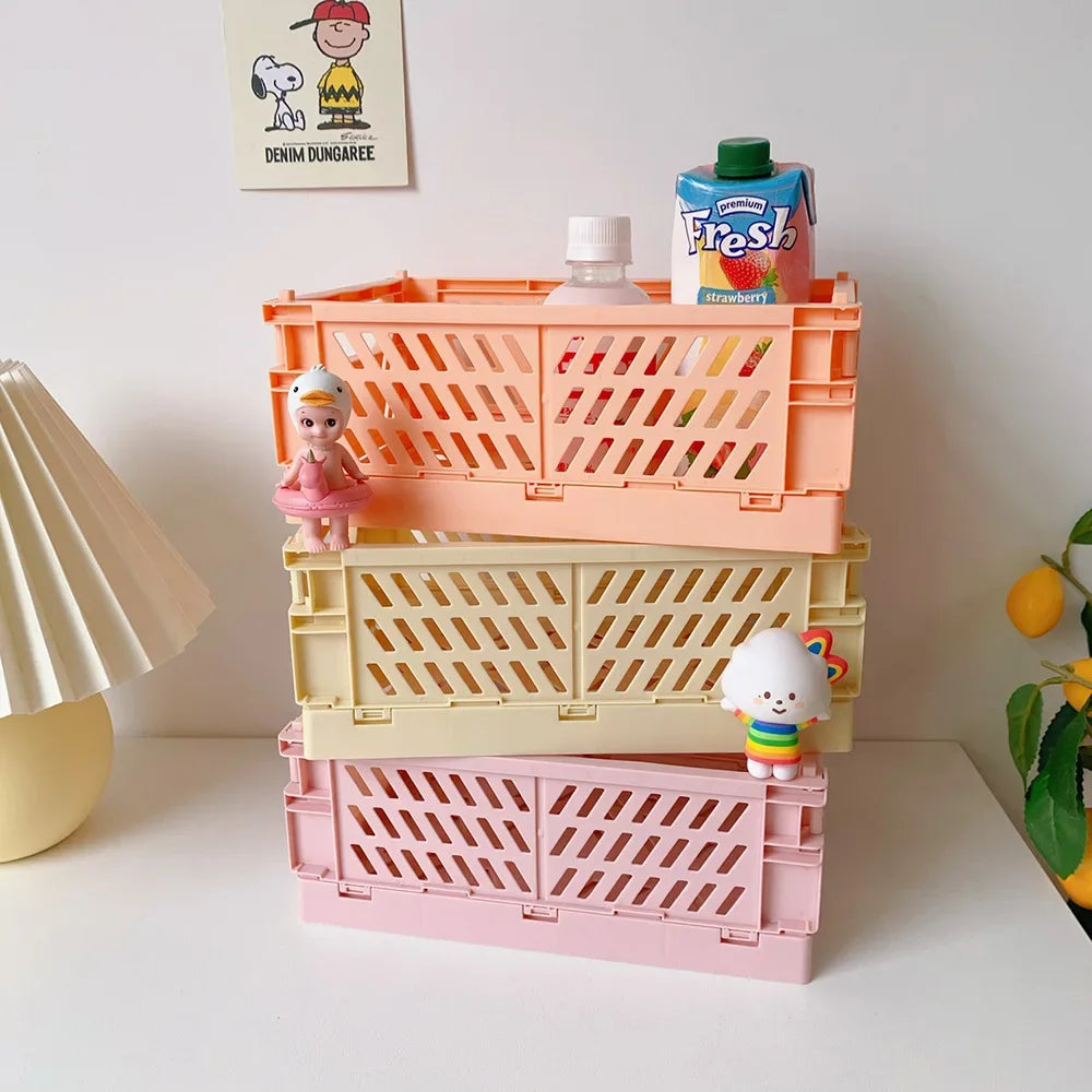 Foldable plastic storage box with handles collapsible crate for toys books snacks cosmetics and household organization