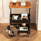 3 tier rolling cart with tabletop wood and metal storage rack with wheels