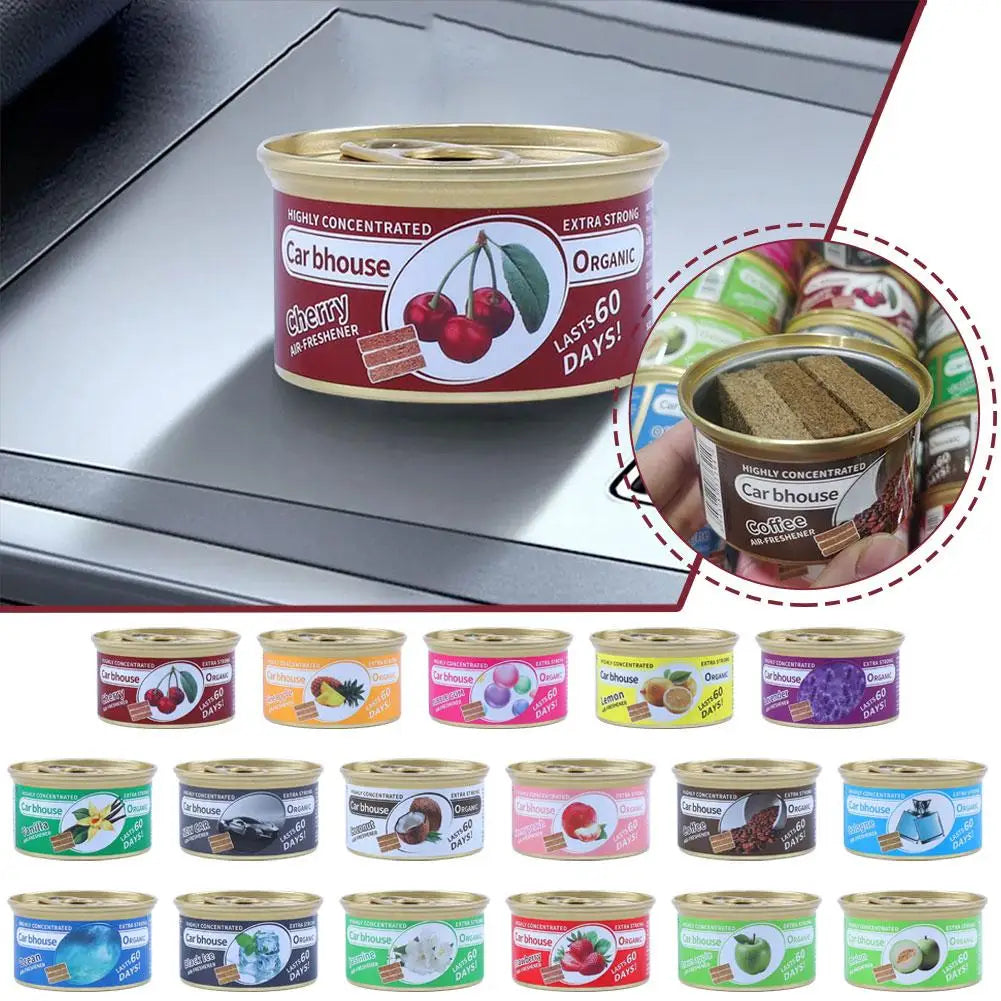 Long-lasting canned car air freshener with wood block coffee flavor fragrance for vehicle interior