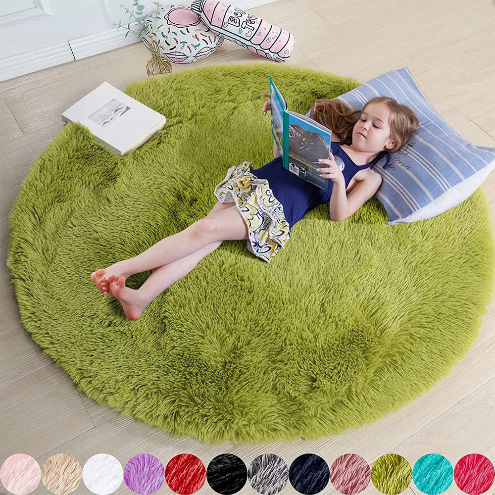 Round fluffy soft area rug for kids girls room princess bedroom decor