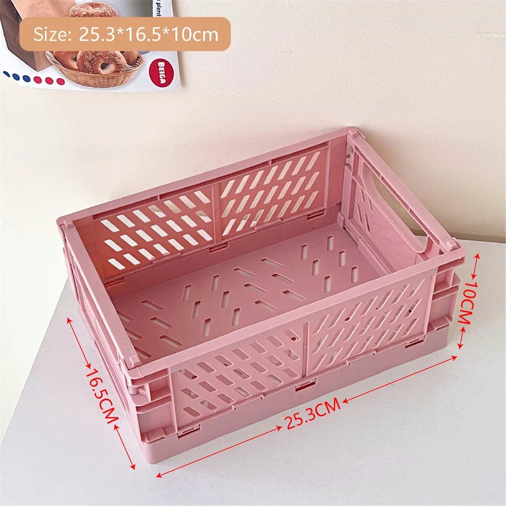Foldable plastic storage box with handles collapsible crate for toys books snacks cosmetics and household organization