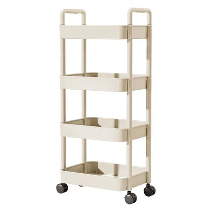 Multi-layer storage trolley with handlebar rolling kitchen storage rack for home organization
