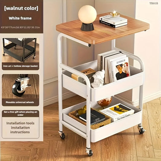 3-Tier Rolling Cart with Tabletop, Metal Tool and Snack Rack with Storage