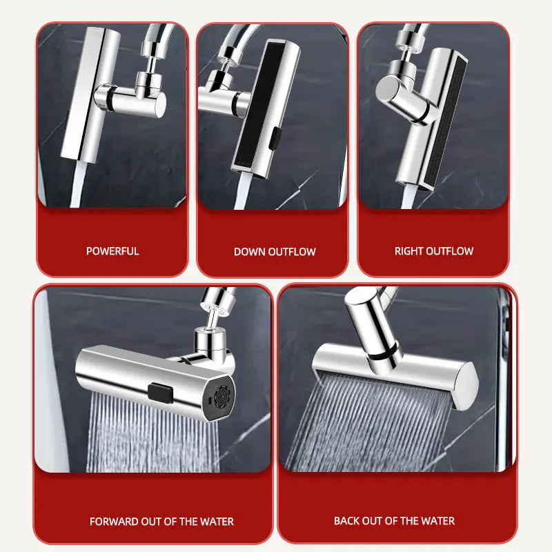 Splash proof kitchen faucet extender with waterfall water outlet and 360 degree rotation