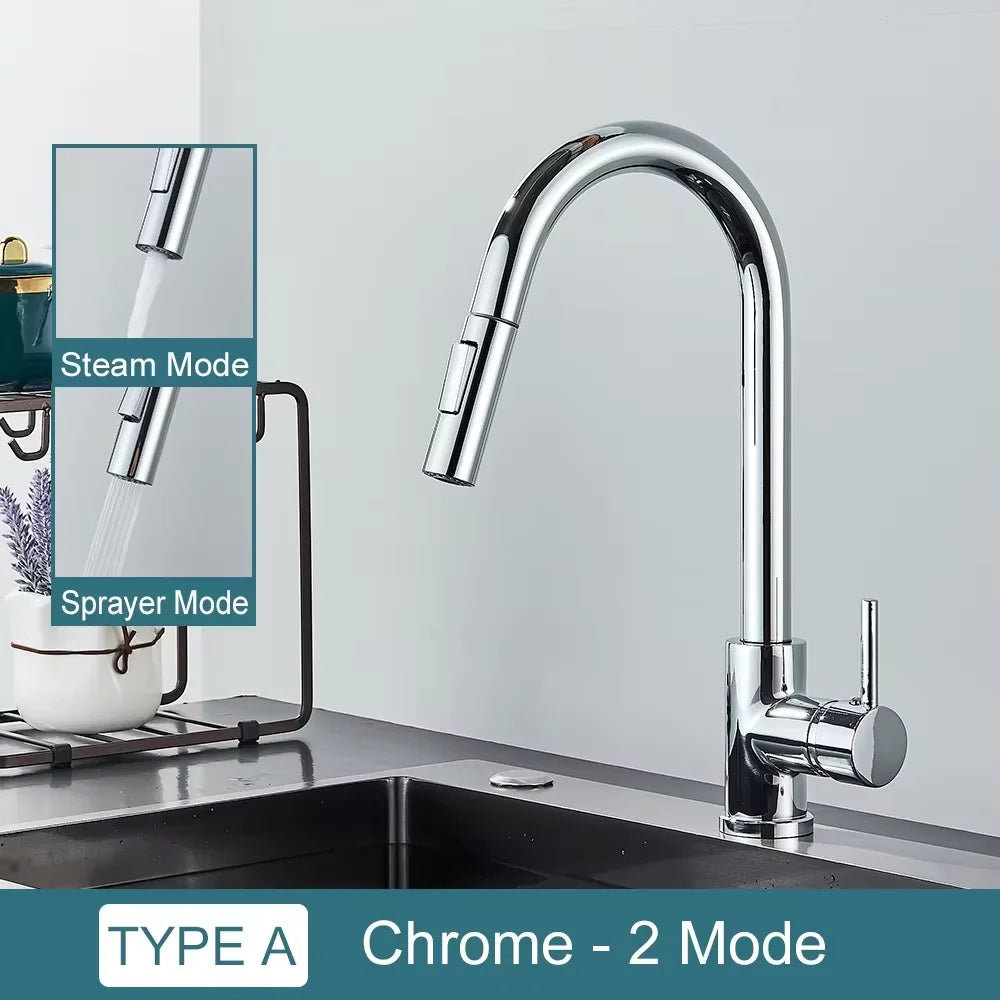 Black stainless steel pull out kitchen sink faucet with single handle design
