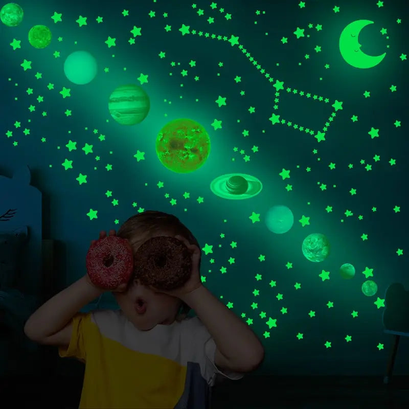 525PCS glow in the dark nine planets wall stickers for kids bedroom space theme decor