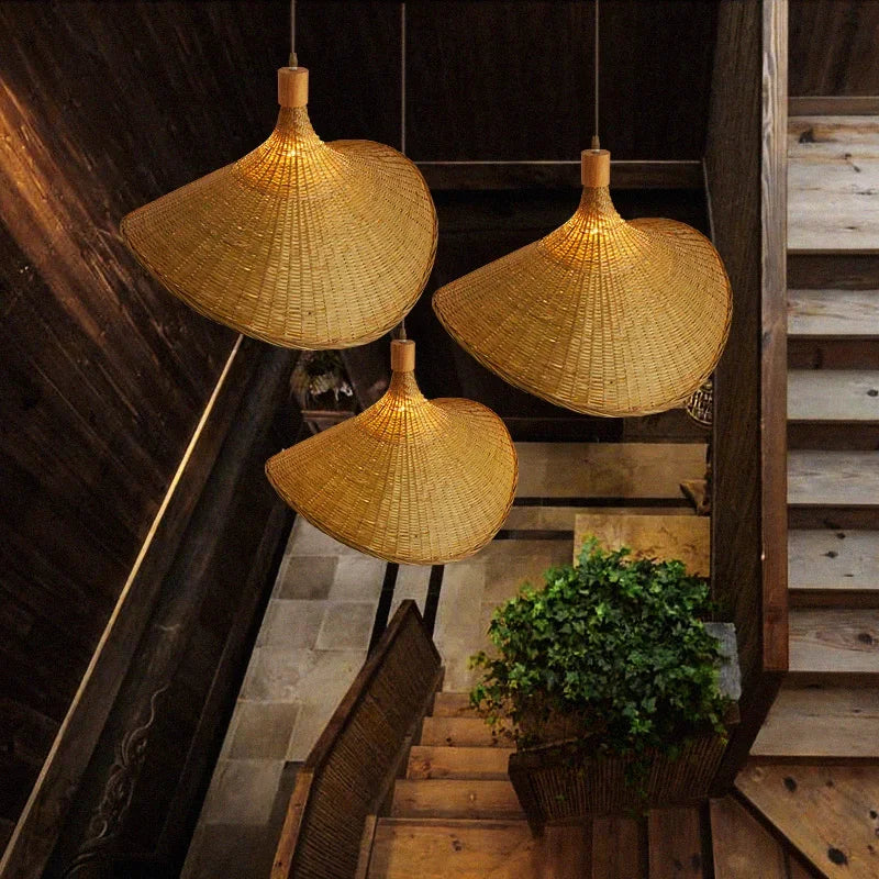 hand knitted bamboo pendant hanging lamp natural woven ceiling light fixture for bedroom dining room restaurant cafe and home decor