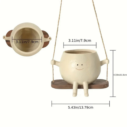 Cute smiling face resin hanging planter pot rustic succulent plant holder for indoor outdoor garden balcony patio home decor