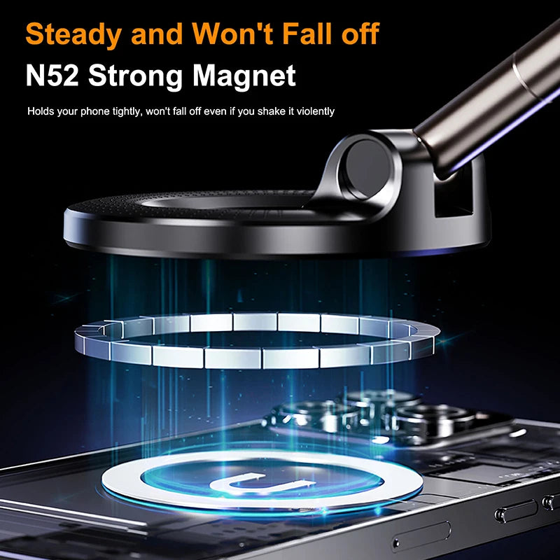 Magnetic foldable car phone holder with 360 degree adjustable suction mount