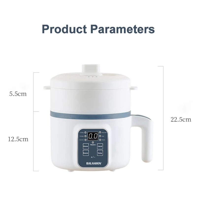 1.7L electric rice cooker with non-stick inner pot and steaming basket for 2-3 people