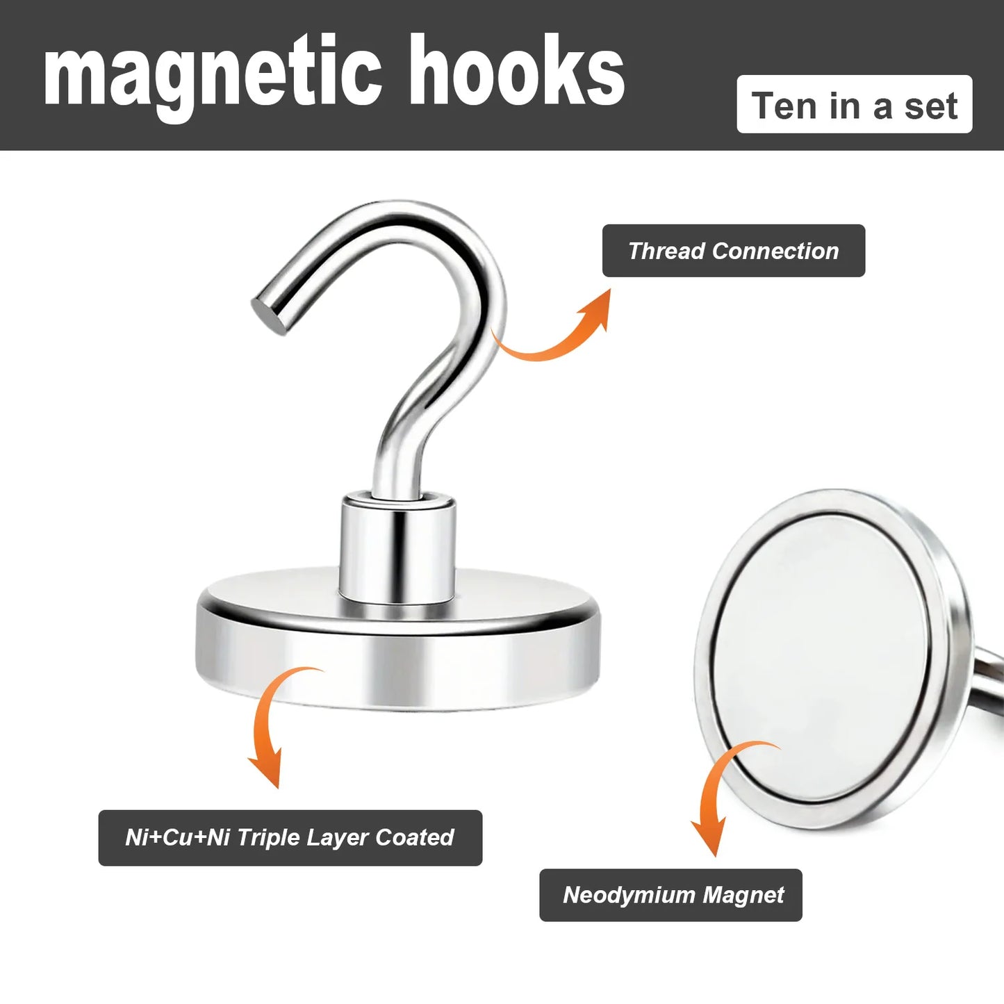 10pcs strong neodymium magnetic hooks for hanging keys tools towels kitchen items and home organization