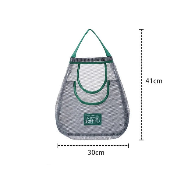 Reusable hanging vegetable storage net bag for fruits onions potatoes garlic and kitchen produce