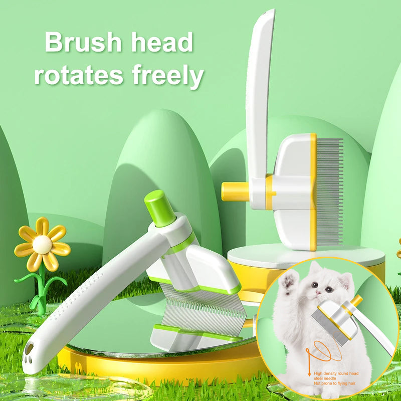 Self-cleaning cat comb for loose hair removal