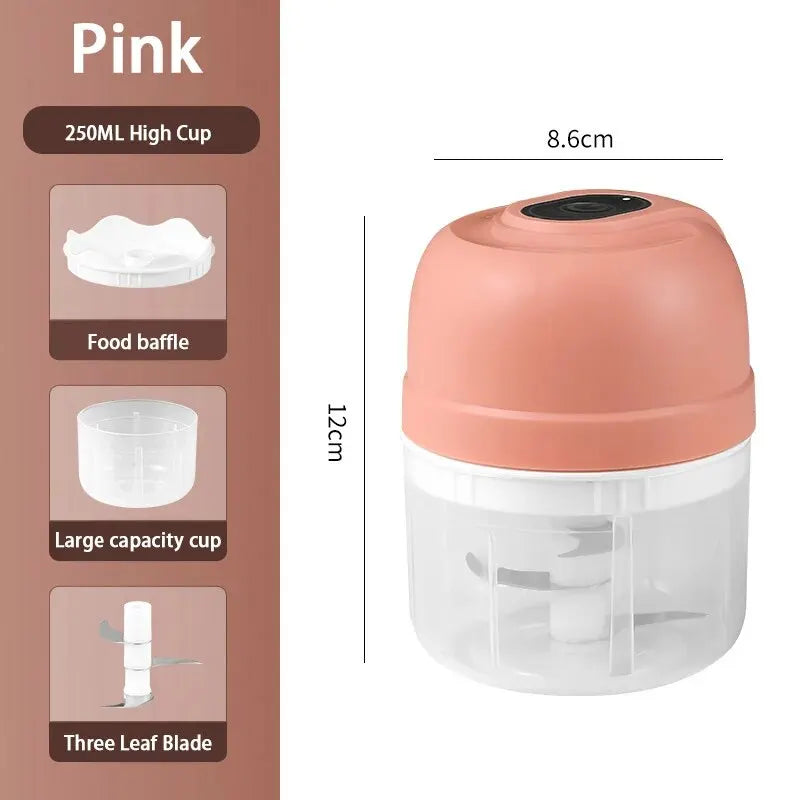 250ML USB rechargeable mini electric garlic chopper vegetable cutter for kitchen food preparation
