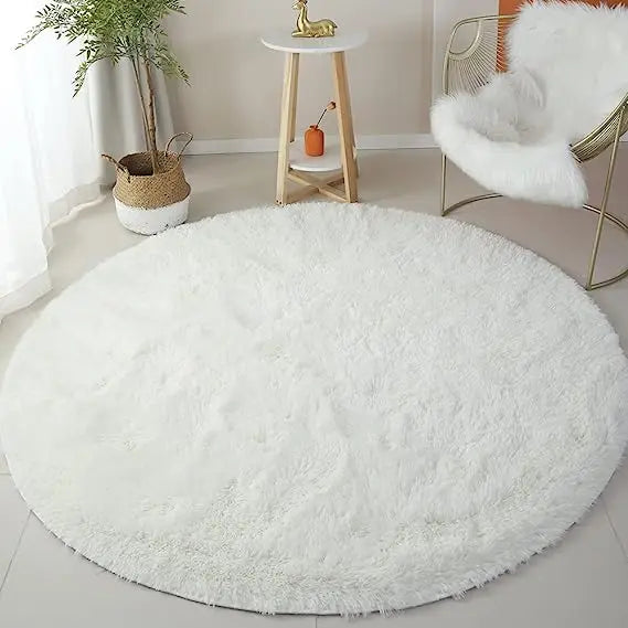 Round fluffy soft area rug for kids girls room princess bedroom decor