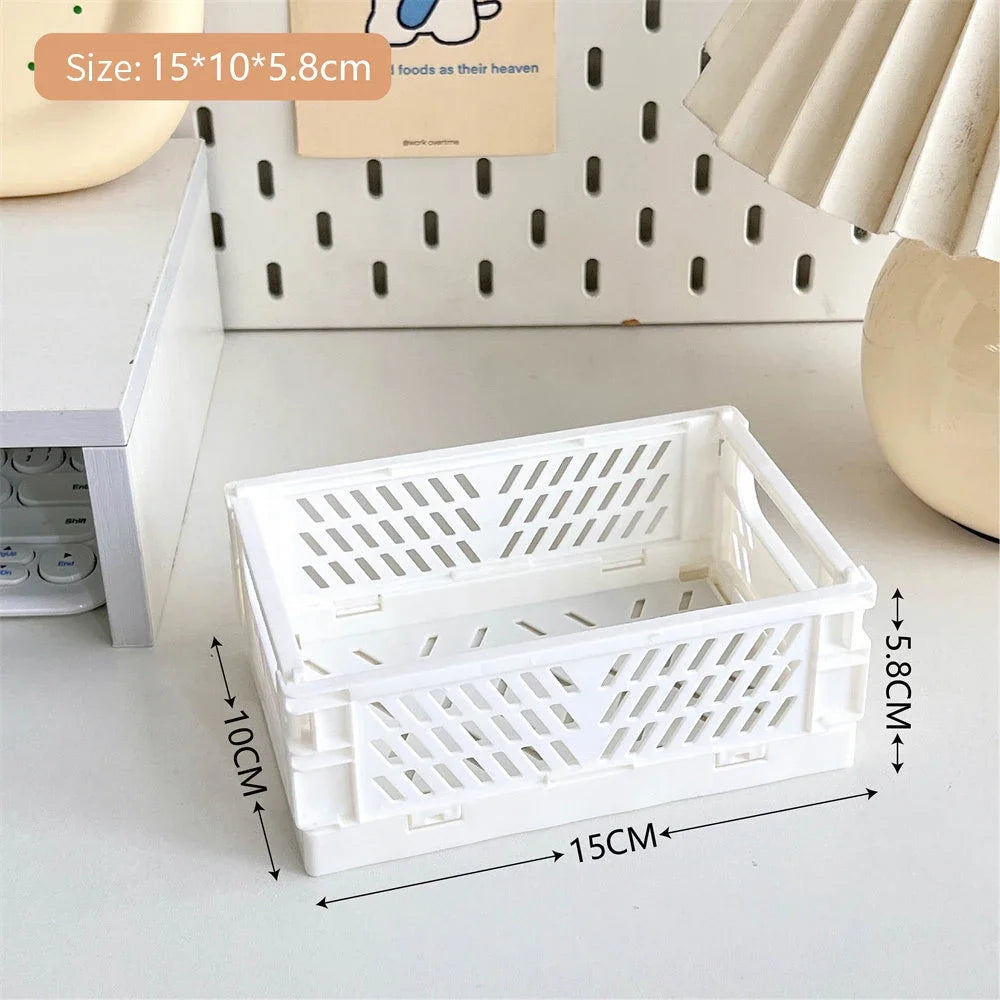 Foldable plastic storage box with handles collapsible crate for toys books snacks cosmetics and household organization