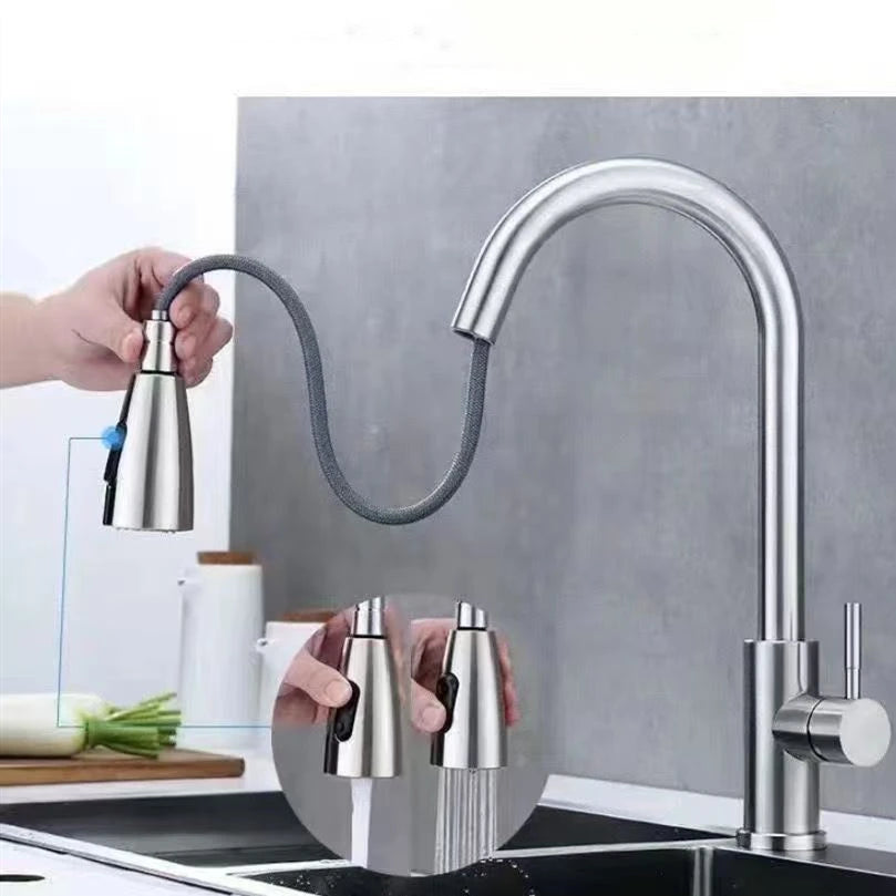Black stainless steel pull out kitchen sink faucet with single handle design