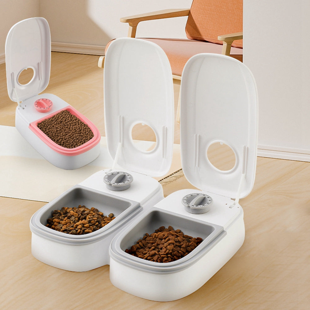 Smart timed pet feeder with food storage container