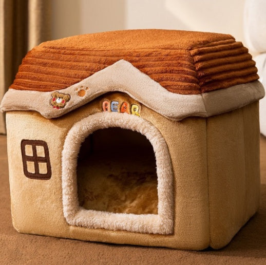 Soft gray pet house with star design
