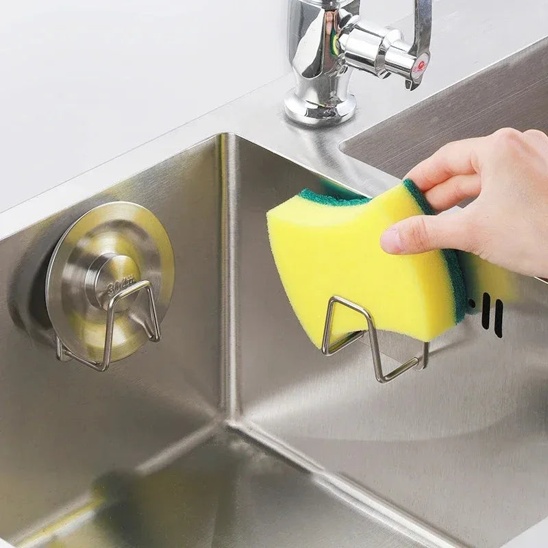 Stainless steel sink sponge holder adhesive drain drying rack for kitchen sponge scrubber and soap storage