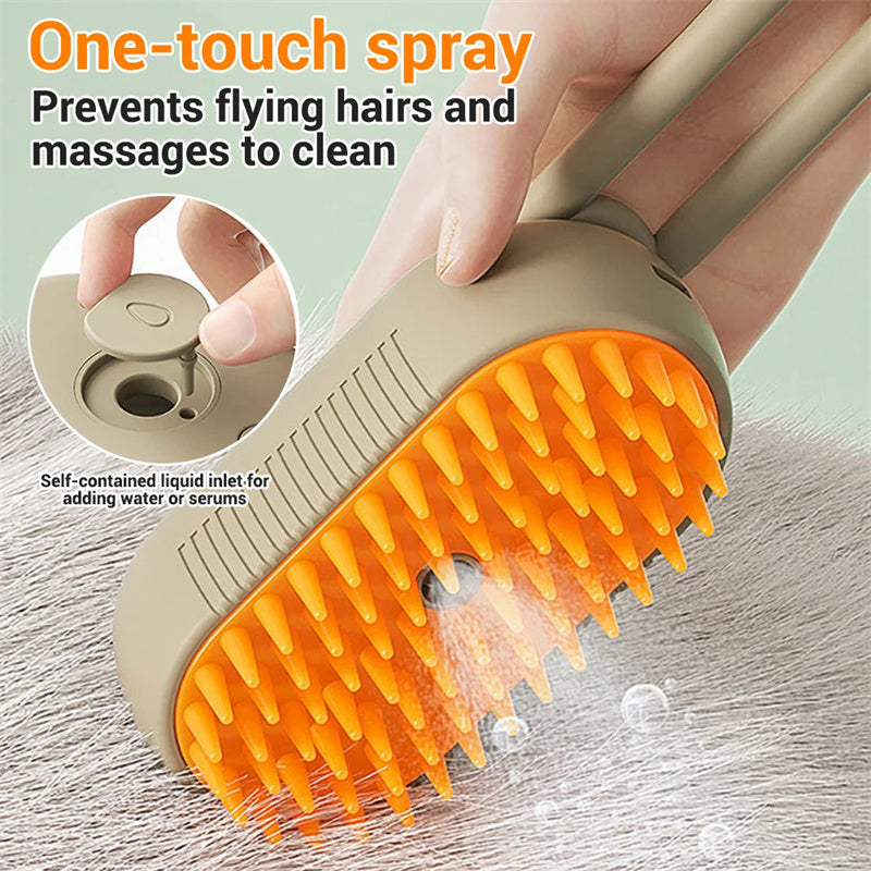 Steam pet grooming brush with soft silicone bristles for cats