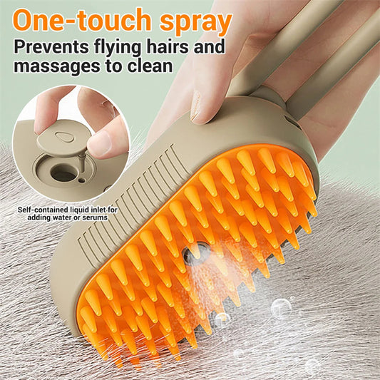 Steam pet grooming brush with soft silicone bristles for cats