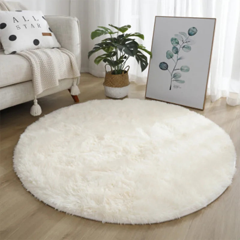 Super Soft Plush Round Rug Mat Fluffy White Carpets 