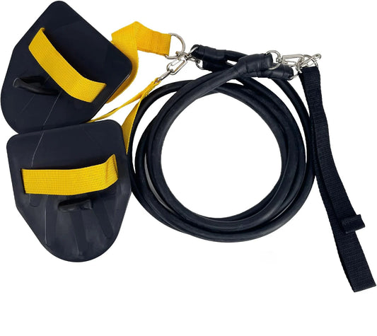 Swimming resistance band set with hand paddles