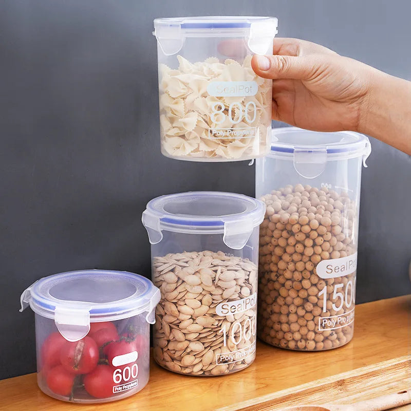 Transparent airtight food storage container for kitchen pantry grains cereal rice beans and snacks