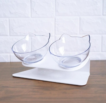 Transparent cat ear pet bowl with raised base