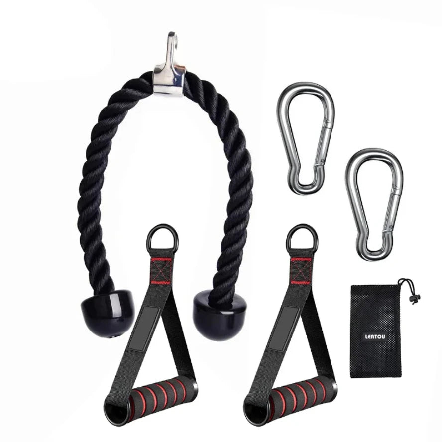Triceps rope cable attachment set for gym workout
