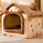 Warm dog house bed with soft roof