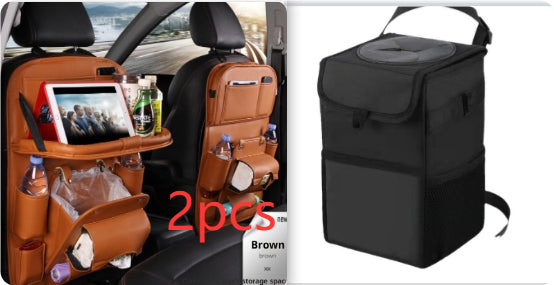 PU leather waterproof car seat back organizer with tray and storage pockets