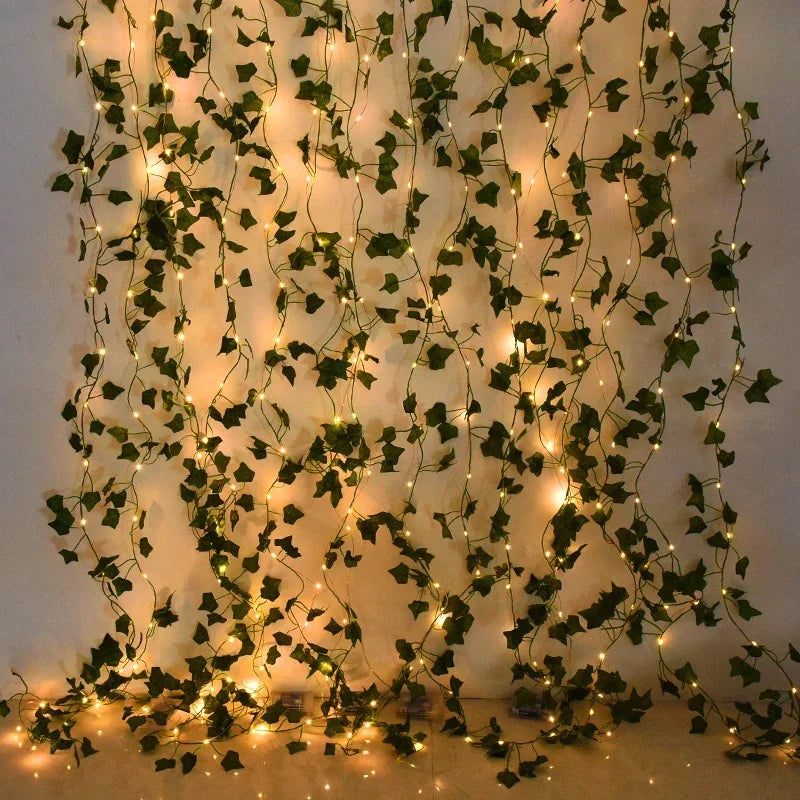 artificial ivy vine LED string lights with green leaves for bedroom wall wedding party garden and home decor