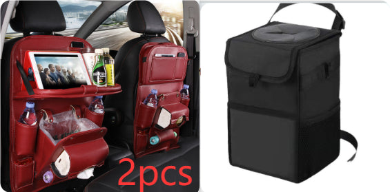 PU leather waterproof car seat back organizer with tray and storage pockets