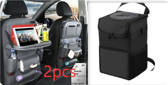 PU leather waterproof car seat back organizer with tray and storage pockets