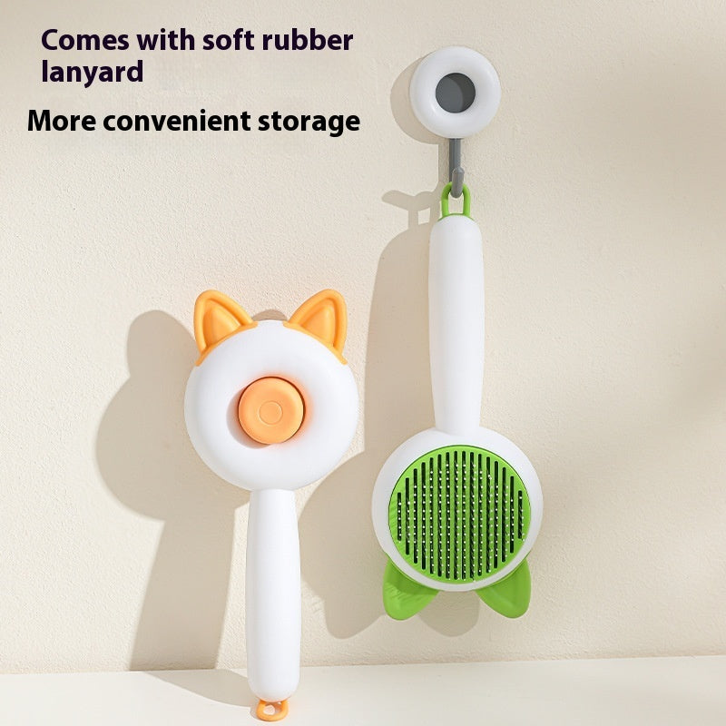Self-cleaning pet hair remover brush for dogs and cats