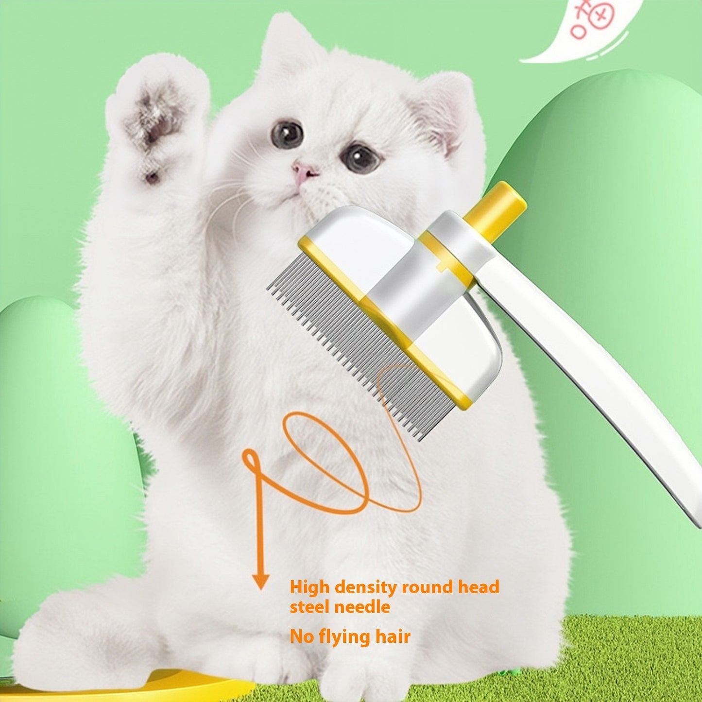Self-cleaning cat comb for loose hair removal