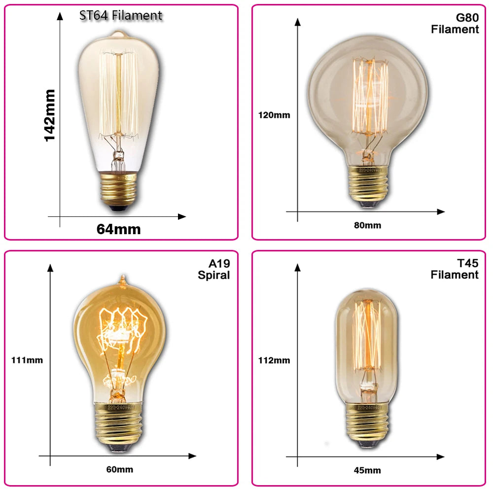 vintage Edison filament light bulb E27 ampoule style incandescent bulb for bedroom living room cafe restaurant home decor lighting